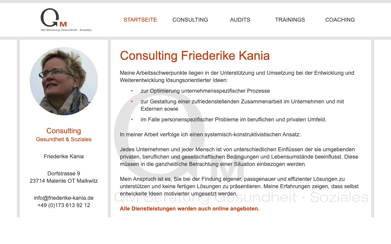 Website: Friederike Kania: Website für QM-Beraterin